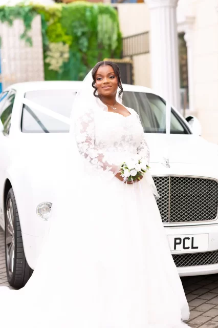 a bride with her wedding car